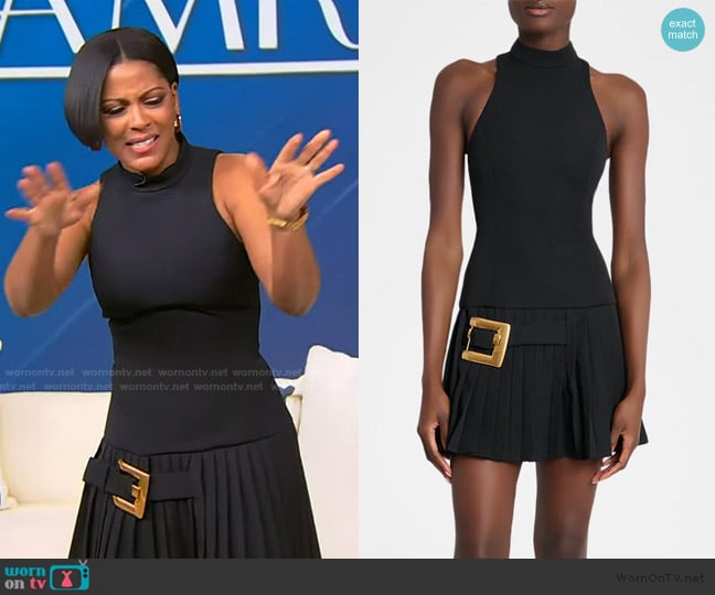 Balmain Belted Pleated Halter Mini Dress worn by Tamron Hall on Tamron Hall Show