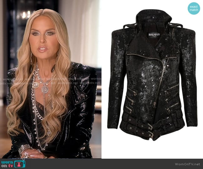 Balmain Sequin Embellished Denim Jacket worn by Rachel Zoe on The Real Housewives of Beverly Hills
