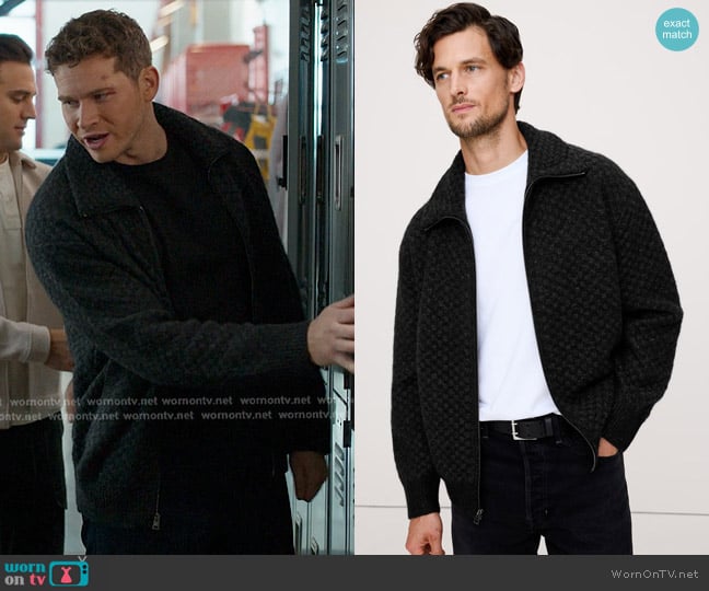 Banana Republic Checkered Alpaca-Wool Blend Sweater Jacket worn by Evan Buckley (Oliver Stark) on 9-1-1
