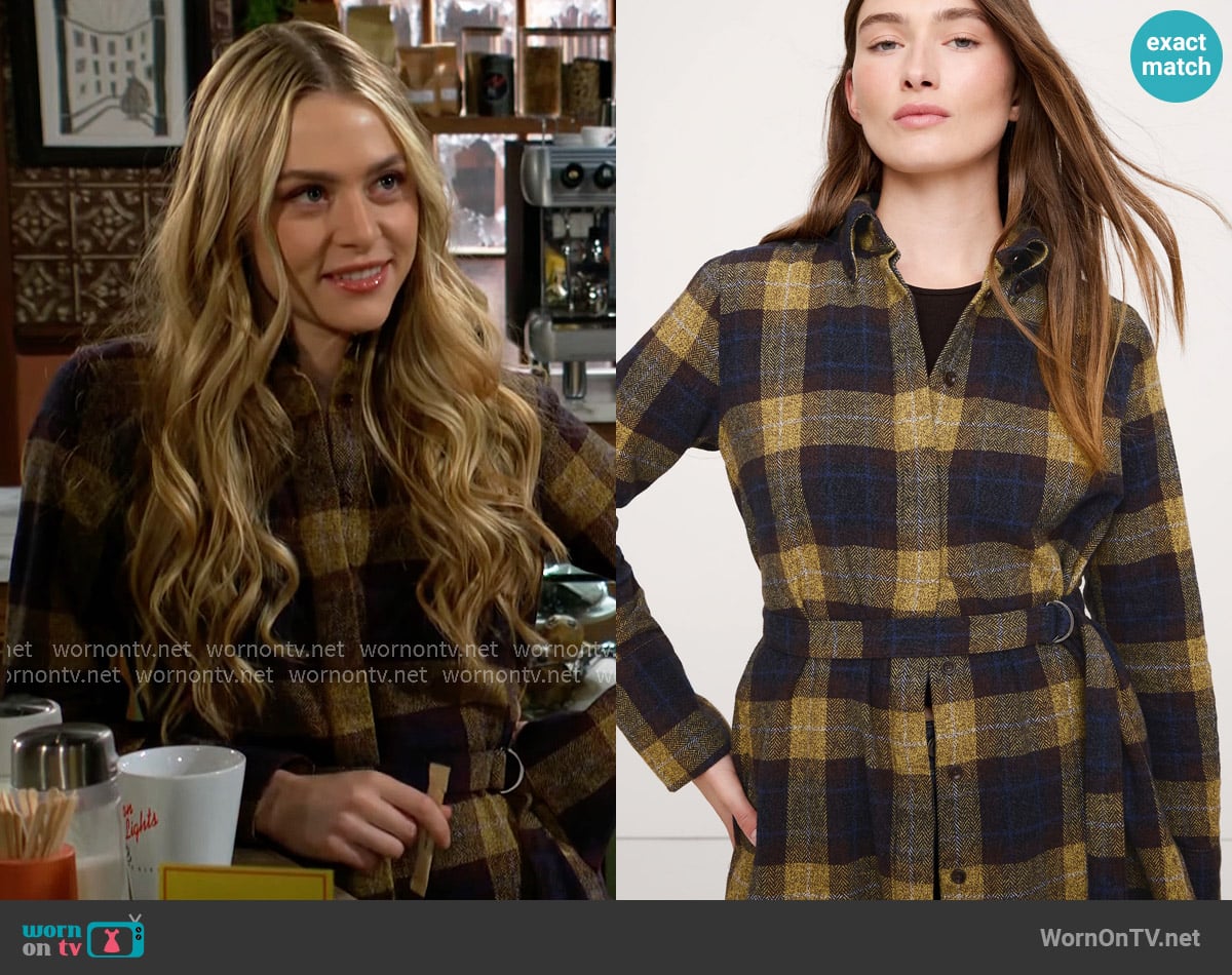 Banana Republic Flannel Belted Tunic Shirt worn by Claire Grace (Hayley Erin) on The Young and the Restless