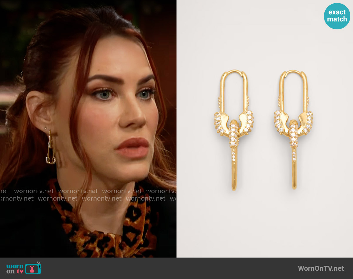 Banana Republic Rhinestone Safety Pin Earrings worn by Sally Spectra (Courtney Hope) on The Young and the Restless