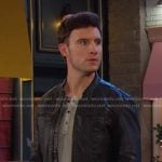 Liam’s grey henley shirt and band coller leather jacket on Days of our Lives