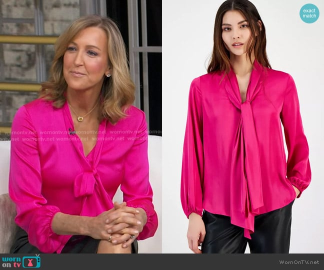 Bar III Bow-Tie Long-Sleeve Blouse worn by Lara Spencer on Good Morning America