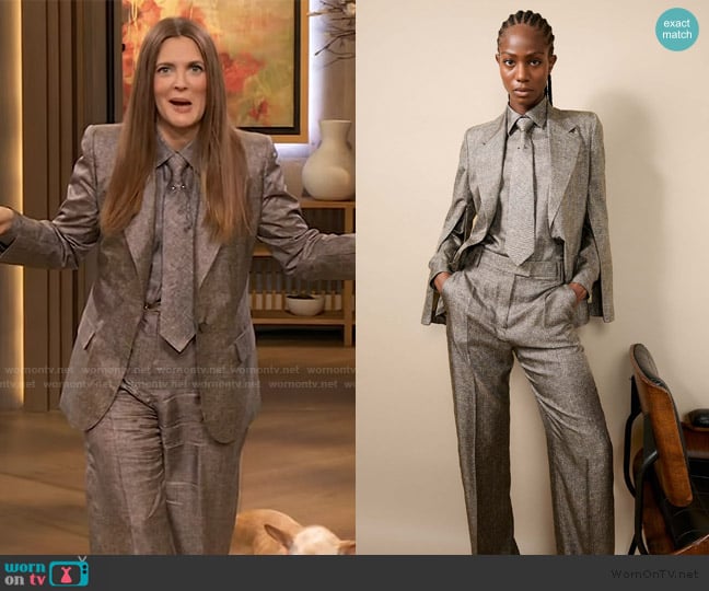 Barbara Bui Lino Print Silk Twill Shirt worn by Drew Barrymore on The Drew Barrymore Show