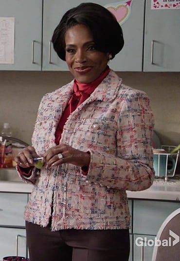 Barbara’s tweed plaid jacket on Abbott Elementary