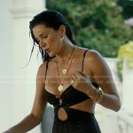 Bella’s burgundy cutout swimsuit on Landman