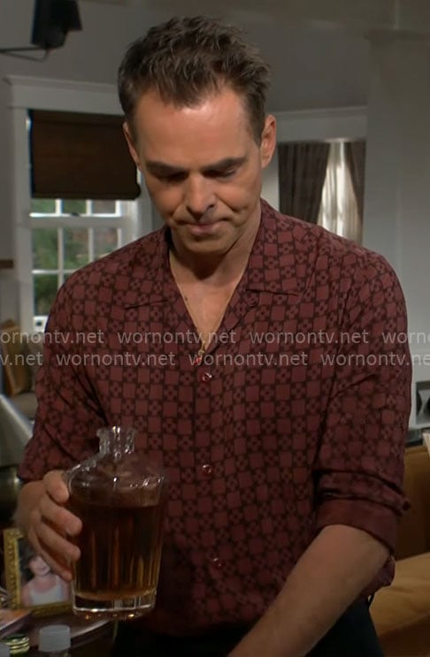 Billy’s red tile print shirt on The Young and the Restless