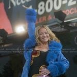 Loran's black heart print dress and blue feather trim trench coat on The Lincoln Lawyer