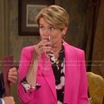 Bonnie’s black floral blouse and pink ruched sleeve blazer on Days of our Lives