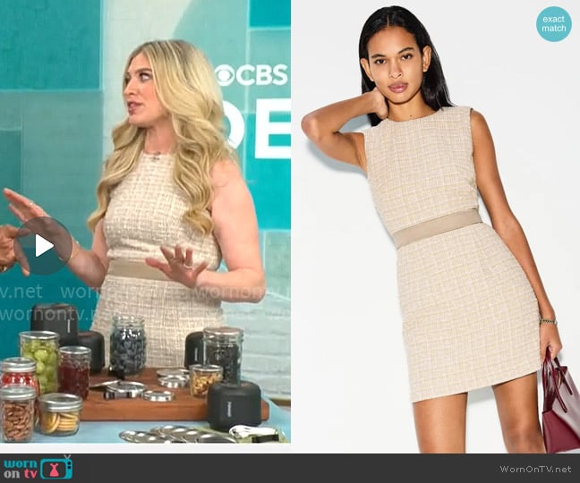 Ashley Bellman’s beige tweed dress on CBS Mornings