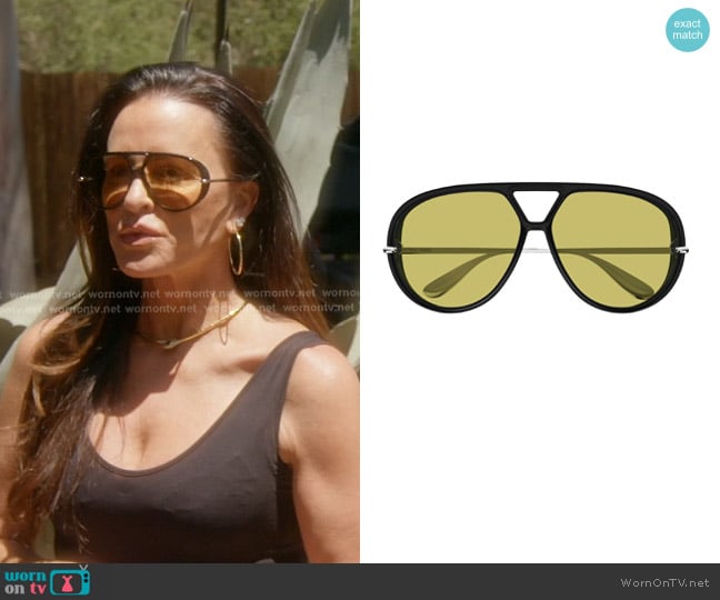 Bottega Veneta Classic Aviator Sunglasses in Black Yellow worn by Kyle Richards on The Real Housewives of Beverly Hills