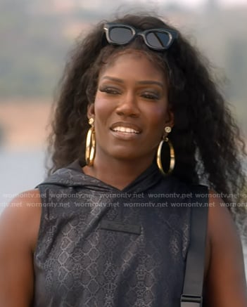 Bozoma black sleeveless crop hoodie on The Real Housewives of Beverly Hills