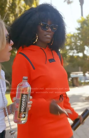 Bozoma’s red crop hoodie and mini skirt on The Real Housewives of Beverly Hills