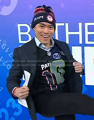 Brian Cheung’s navy print beanie on Today