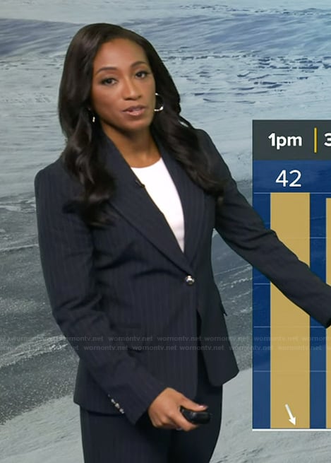 Brittany's navy pinstripe blazer on Good Morning America