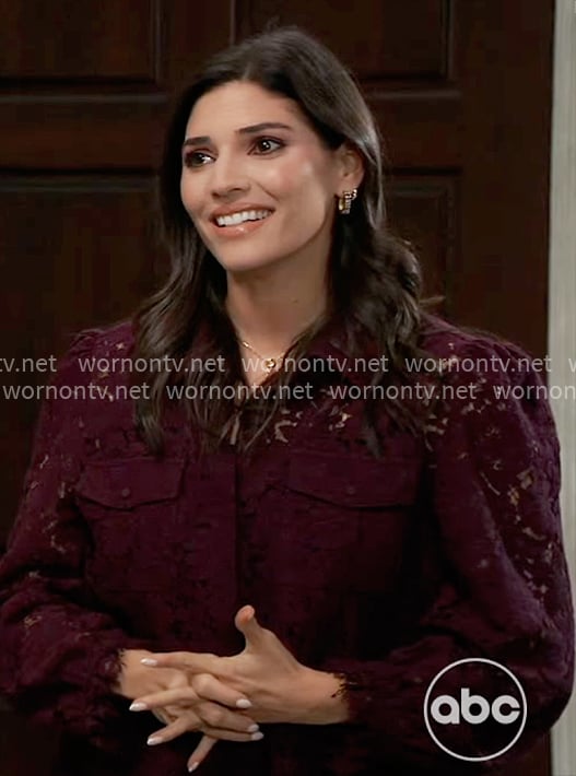 Brook Lynn's dark purple lace shirt on General Hospital