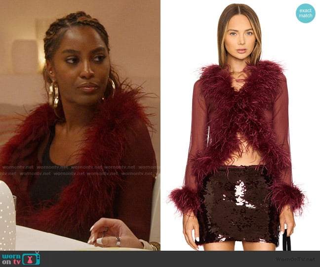 Bubish Gigi Feather Blouse worn by Ciara Miller on Summer House