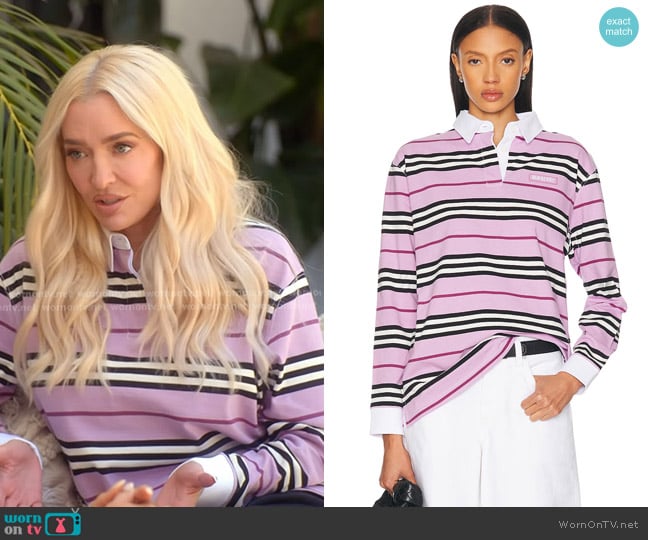 Burberry Long Sleeve Polo Top in Dawn Ip Pattern worn by Erika Jayne on The Real Housewives of Beverly Hills