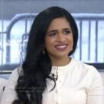 Maya Shankar’s white pointelle cardigan on Today