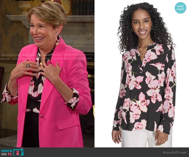 Calvin Klein Printed Split-Neck Long-Sleeve Shirt worn by Bonnie Lockhart (Judi Evans) on Days of our Lives