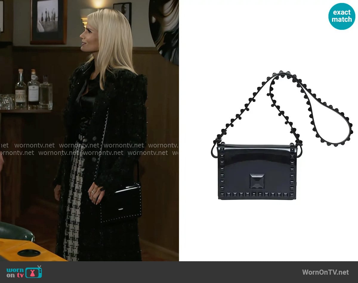 Carmen Sol Mini Graziella Flap Crossbody in Black worn by Vanessa McBride (Lauren Buglioli) on Beyond the Gates