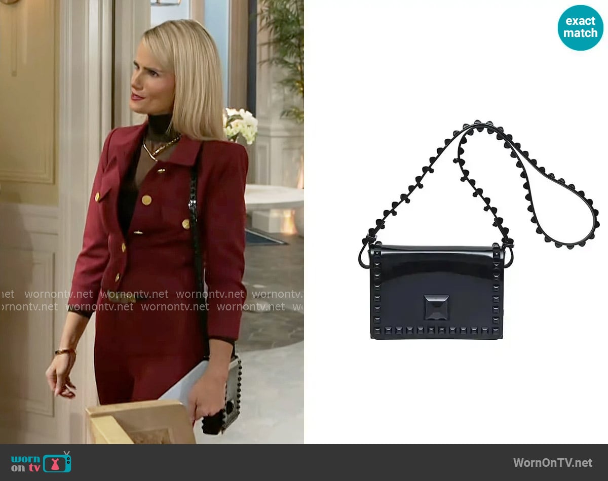 Carmen Sol Mini Graziella Flap Crossbody in Black worn by Vanessa McBride (Lauren Buglioli) on Beyond the Gates