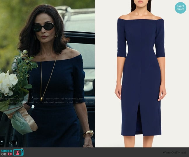 Carolina Herrera Off-Shoulder Midi Dress worn by Cami Miller (Demi Moore) on Landman