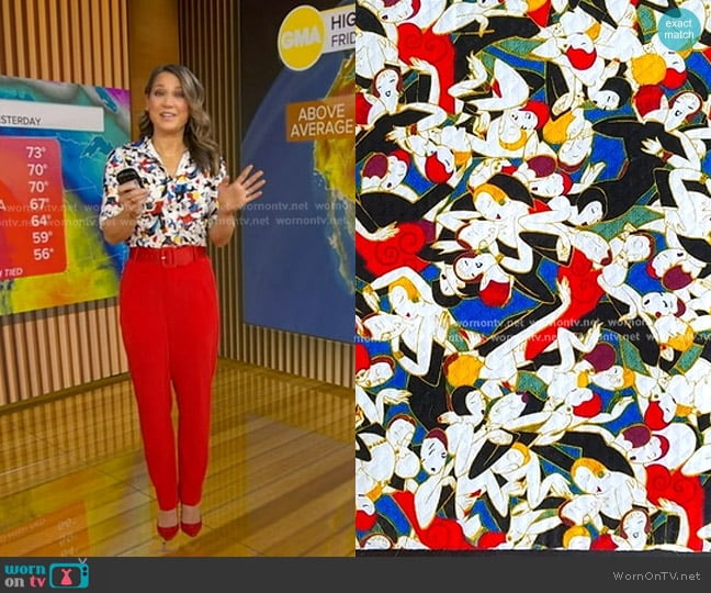Carolina Herrera Tango Dancer Print Shirt worn by Ginger Zee on Good Morning America
