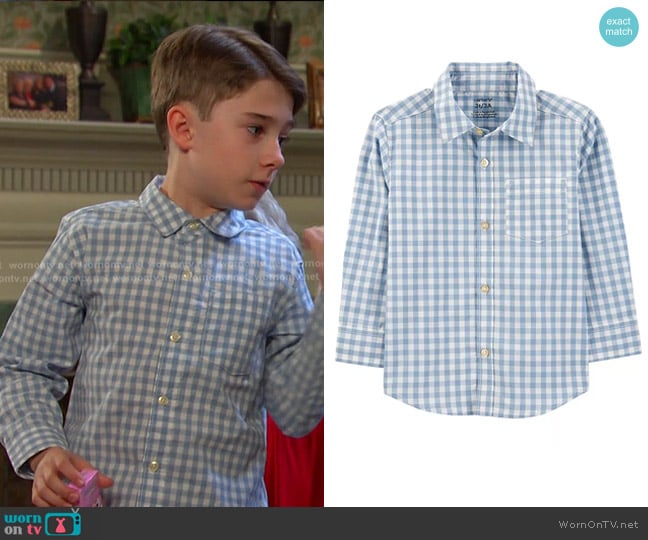 Carter's Toddler Boys Plaid Long Sleeve Button Front Shirt worn by Thomas DiMera (Cary Christopher) on Days of our Lives