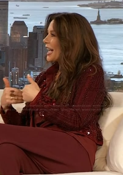 Catherine Zeta Jones' red embellished jacket on The Drew Barrymore Show