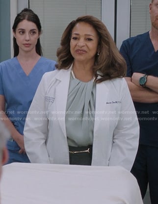 Catherine's sage gathered twist neck top on Greys Anatomy