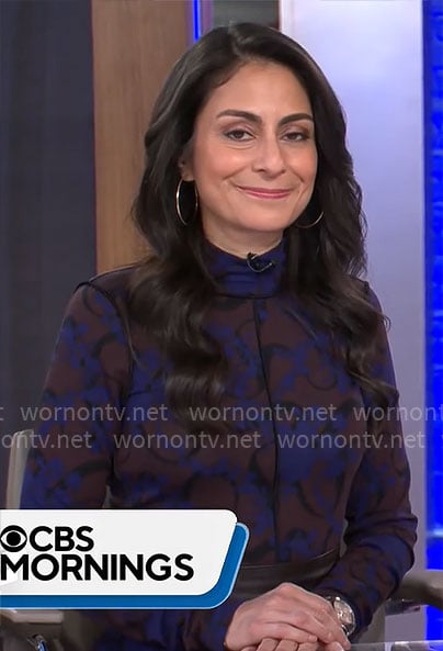 Celine Gounder’s blue printed maxi dress on CBS Mornings