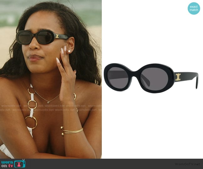 Celine Triomphe 52mm Oval Sunglasses worn by Mia Calabrese on Summer House