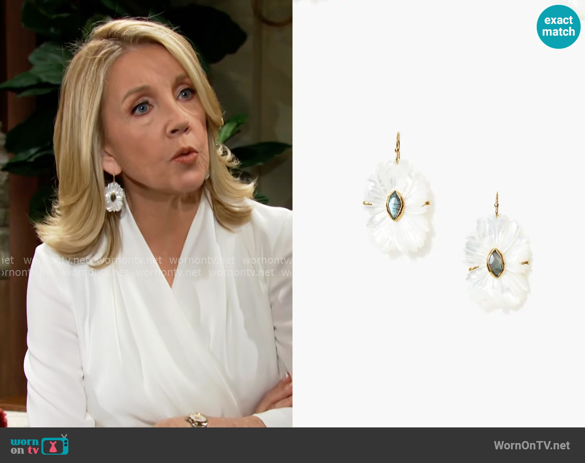 Chan Luu Magnolia Earrings White MOP Mix worn by Nikki Reed Newman (Melody Thomas-Scott) on The Young and the Restless