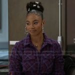 Chelsea’s purple plaid tweed long jacket on Beyond the Gates