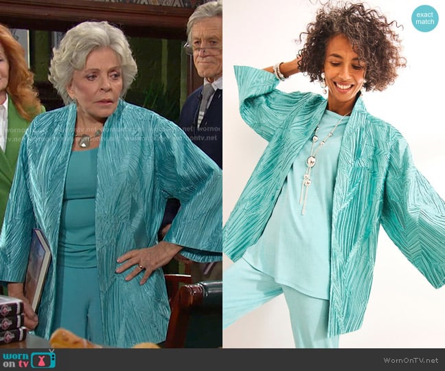 Chico's Travelers™ Collection Pleated Jacket worn by Julie Olson Williams (Susan Seaforth Hayes) on Days of our Lives