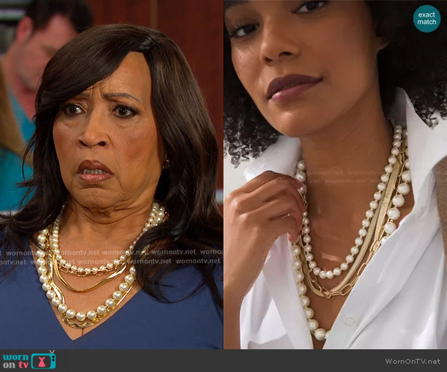 Chico's White Faux Pearl Necklace worn by Paulina Price (Jackée Harry) on Days of our Lives