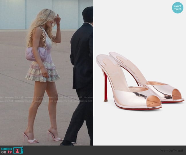 Christian Louboutin Me Dolly 100 mirrored leather mules worn by Ainsley Norris (Michelle Randolph) on Landman