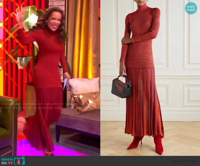 Christopher John Rogers Turtleneck Drop-Waist Pleated Maxi Dress worn by Sunny Hostin on The View
