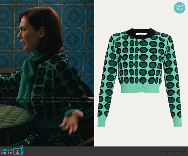Christopher John Rogers Wiggle Dot Jacquard Cropped Knit Cardigan worn by Elsbeth Tascioni (Carrie Preston) on Elsbeth