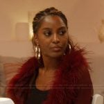 Ciara’s burgundy feather trim on Summer House