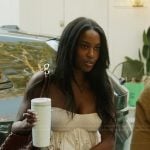 Ciara’s embroidered strapless top on Summer House