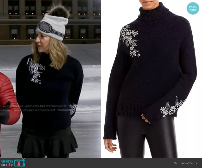 Cinq a Sept Alani Wool-Blend Embellished Turtleneck Sweater worn by Lara Spencer on Good Morning America
