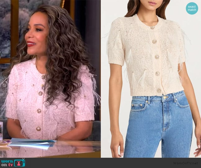 Cinq a Sept Coralie Embellished Puff-Sleeve Cardigan worn by Sunny Hostin on The View