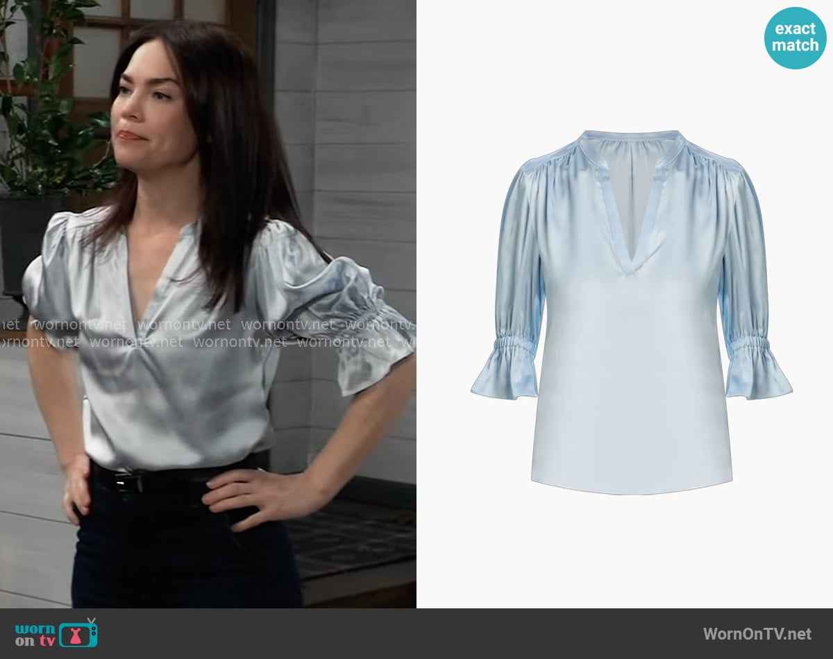 Cinq a Sept Fiona Silk Top worn by Elizabeth Webber (Rebecca Herbst) on General Hospital