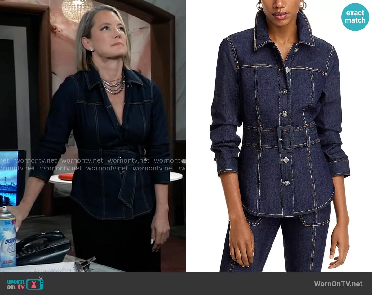 Cinq a Sept Shea Fitted Denim Jacket worn by Nina Reeves (Cynthia Watros) on General Hospital