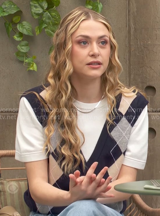 Claire's argyle sweater vest on The Young and the Restless