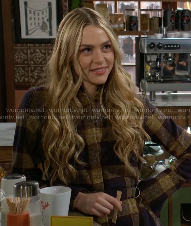Claire’s plaid belted shirt on The Young and the Restless