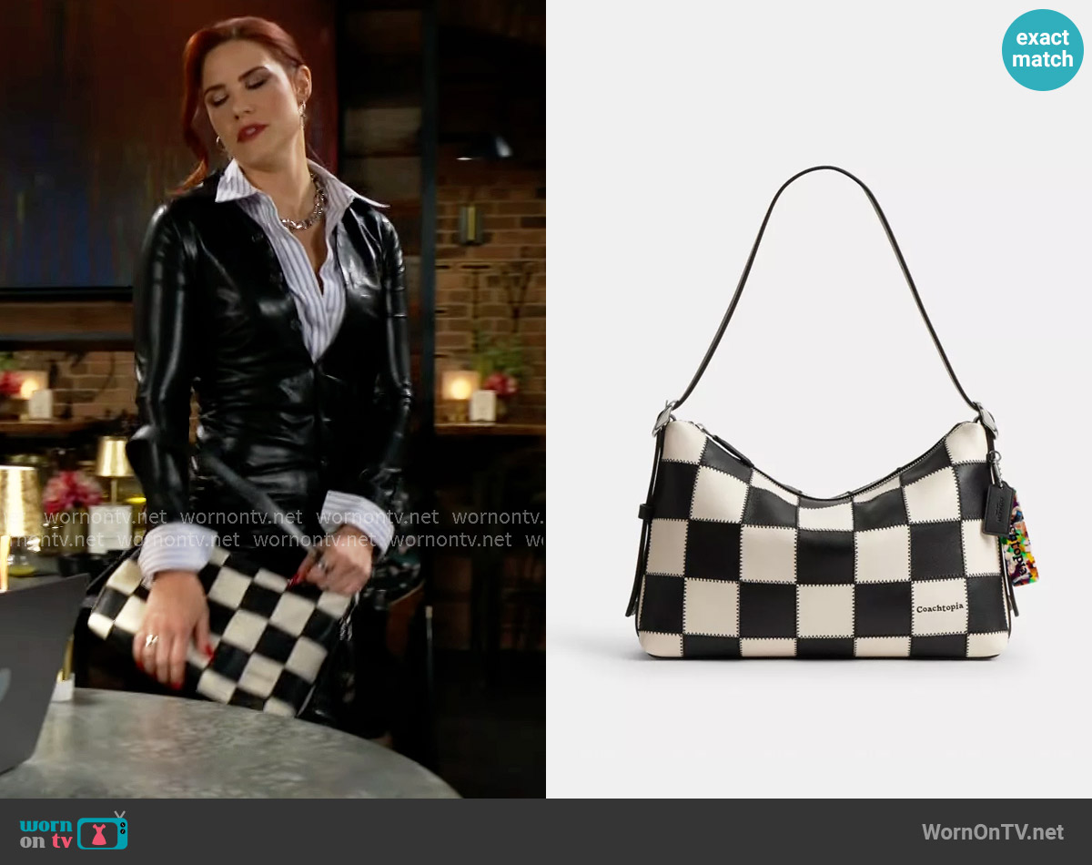 Coach Alter/Ego Slouchy Shoulder Bag in upcrafted™ leather/Black/Chalk worn by Sally Spectra (Courtney Hope) on The Young and the Restless