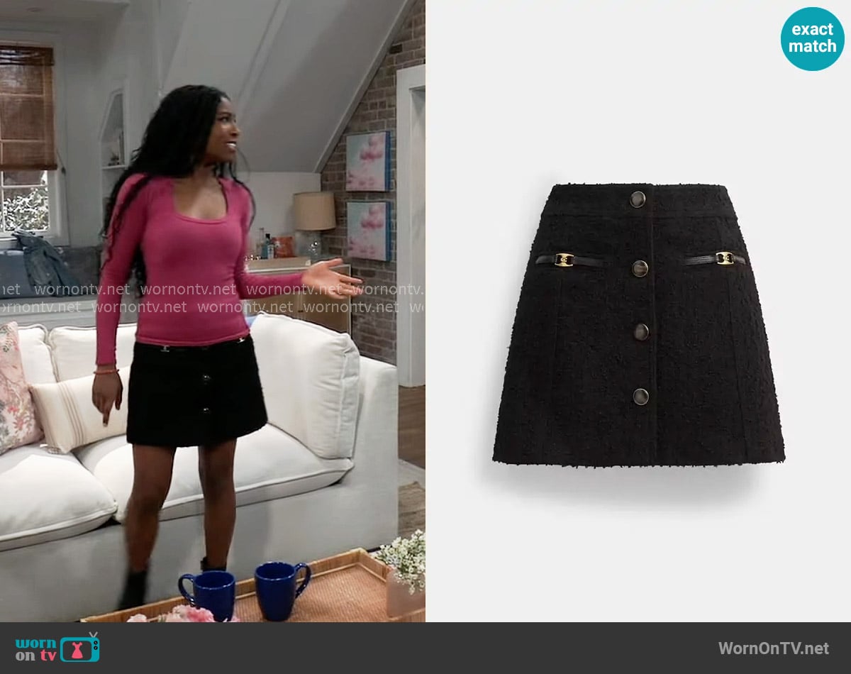 Coach Boucle Mini Skirt worn by Trina Robinson (Tabyana Ali) on General Hospital